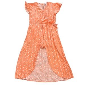 Love Fire Peach Orange Floral Skirt Romper L